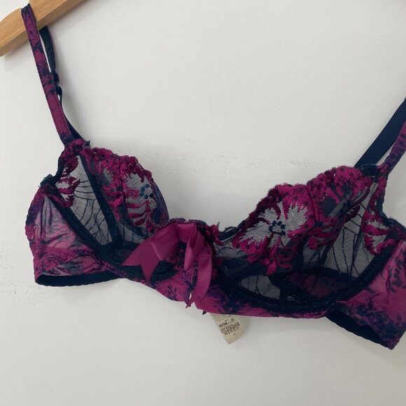 Audabe Paris Purple Bowtie Lace Lingerie Bra Size 36B - Picture 4 of 6